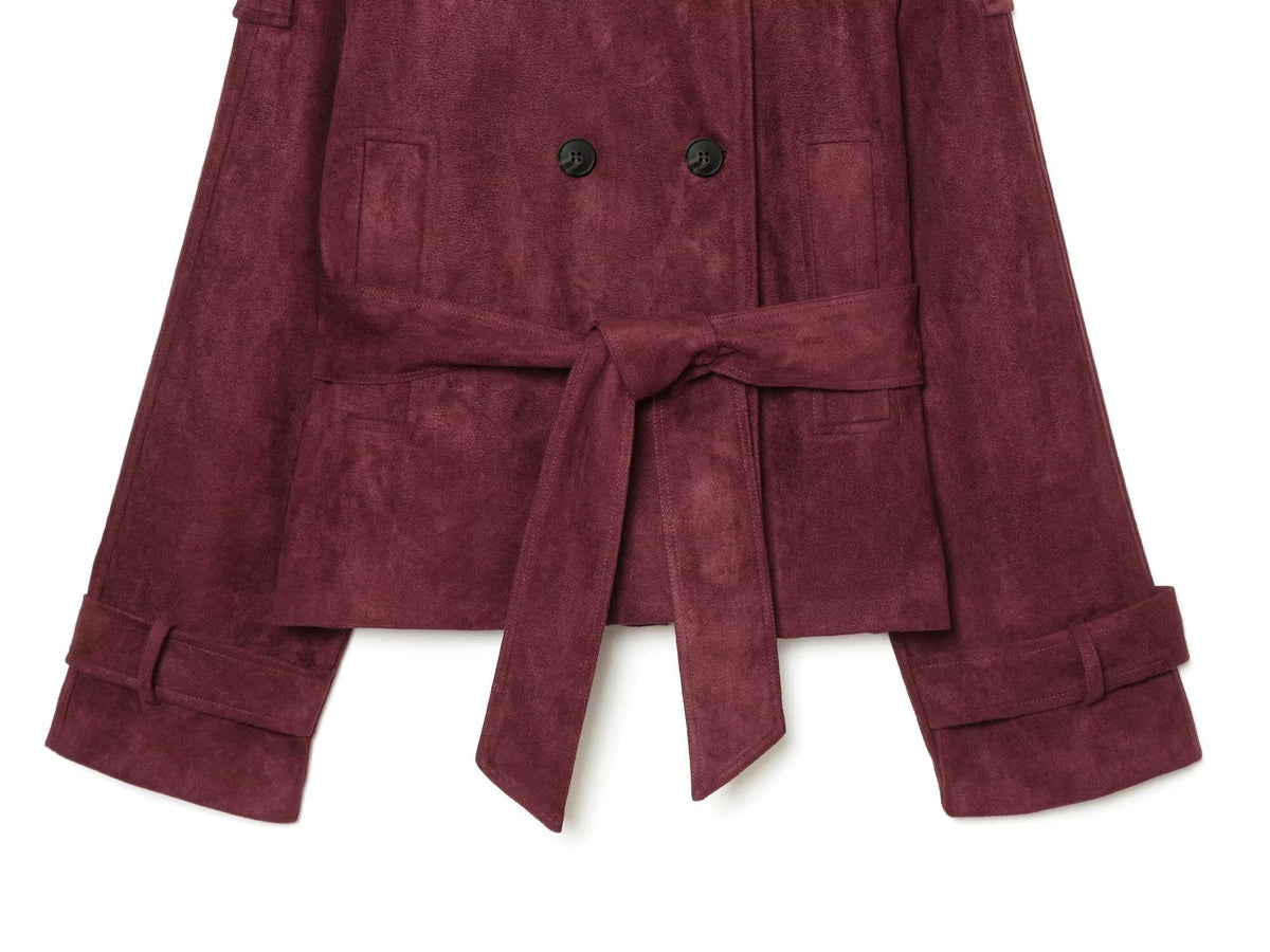 Women's with belt imitation suede jacket Coat
