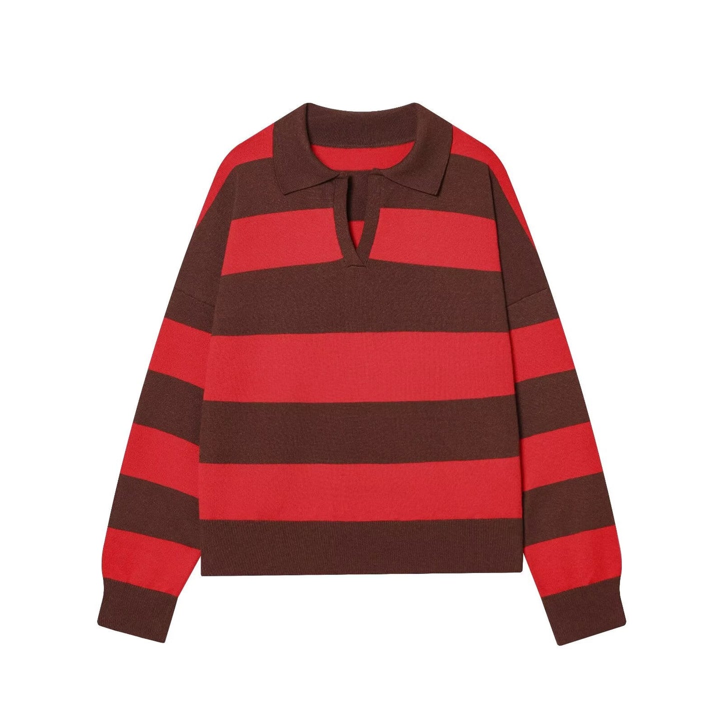 Women's casual soft texture striped knitted polo shirt