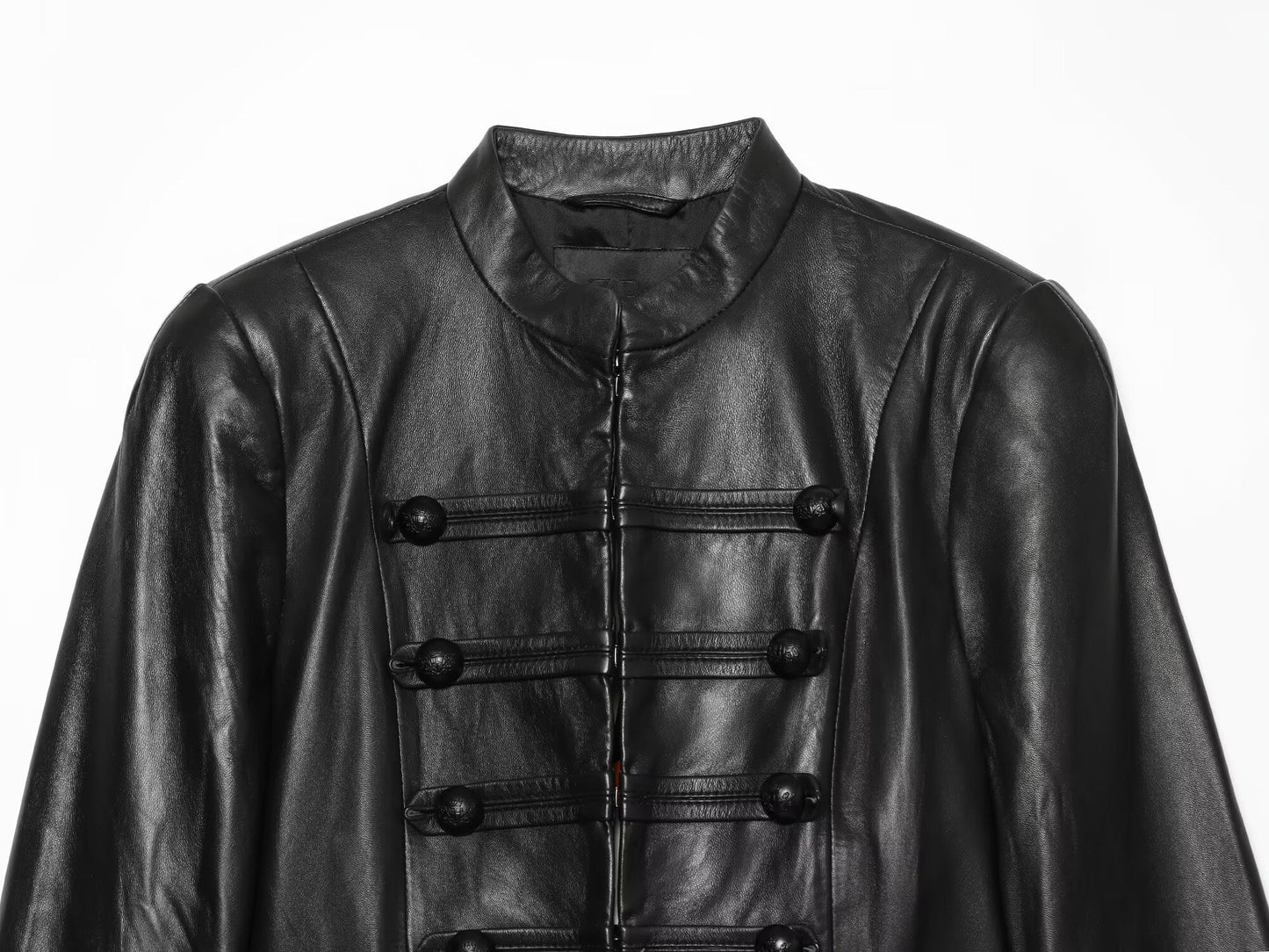 Women's short rope knot buckle imitation leather Coat