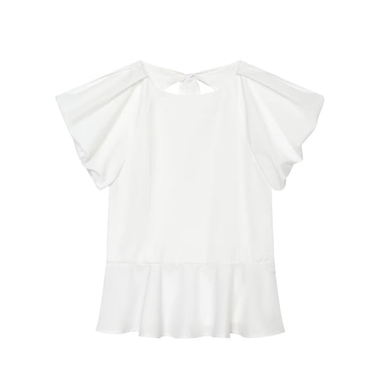 Women's backless bow decoration poplin top