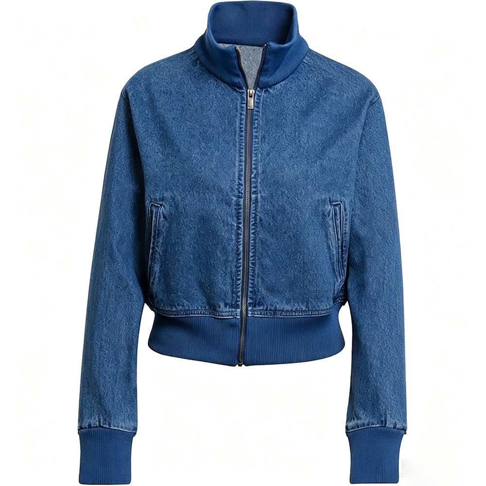 Women's new casual collar zipper denim jacket