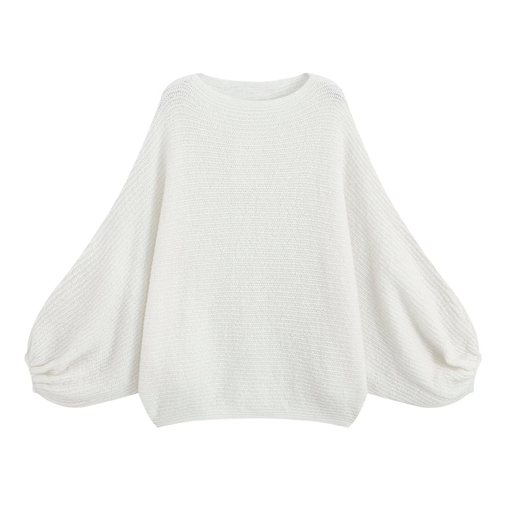 Women's pleated cuffs soft texture knitted sweater