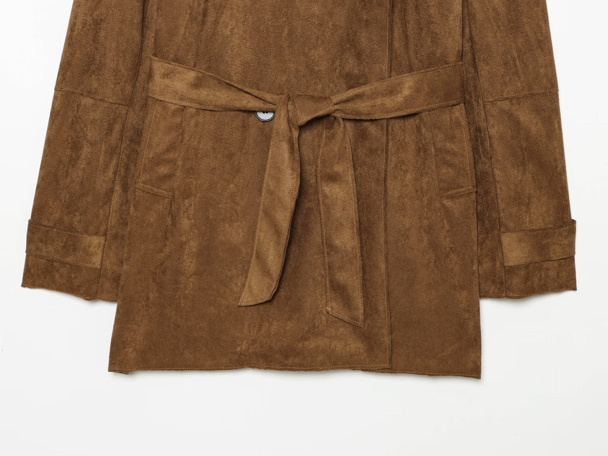Women's with belt suede effect windbreaker Coat