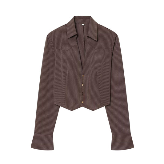 Women's casual short lapel striped shirt