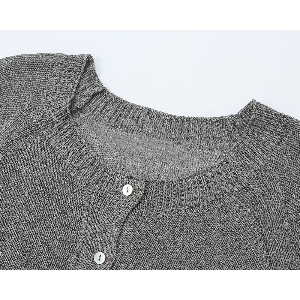 Women's round-necked button-up knit Coat