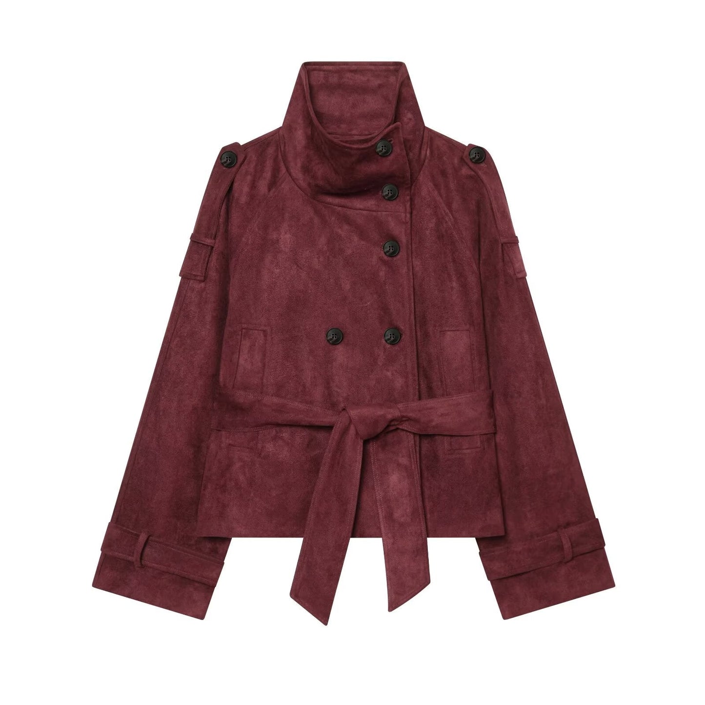 Women's with belt imitation suede jacket Coat