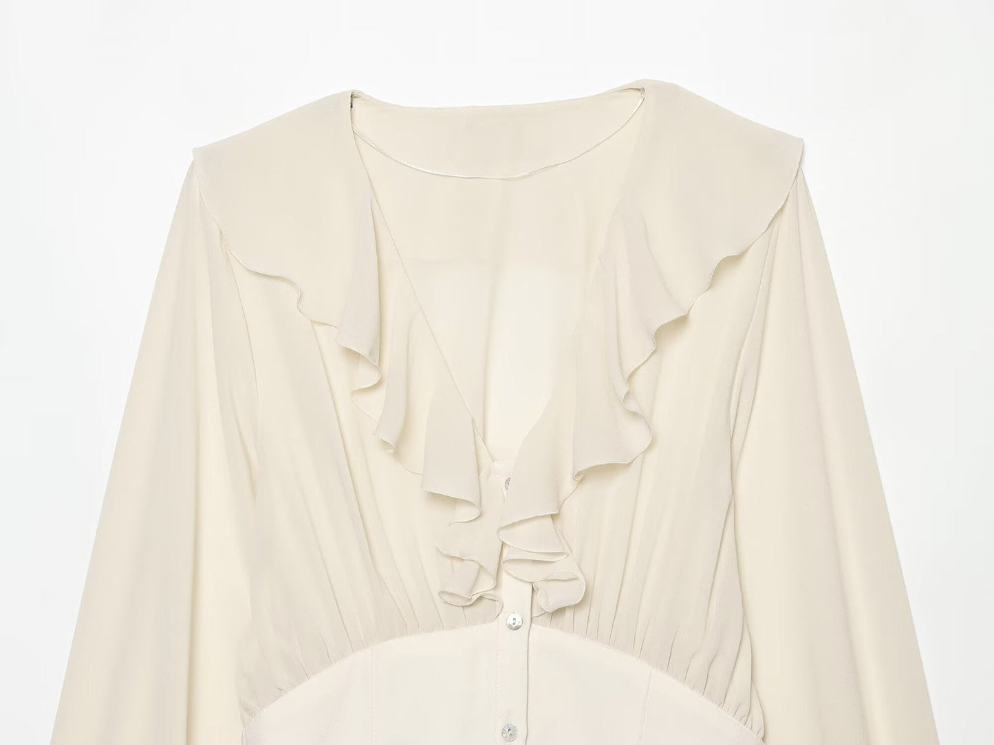 Women's waist cinching layered decorative V-neck shirt