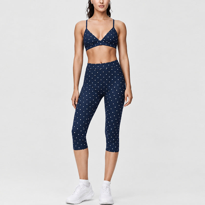 Women's new running pants cropped trousers hanging neck sports bra yoga suit.
