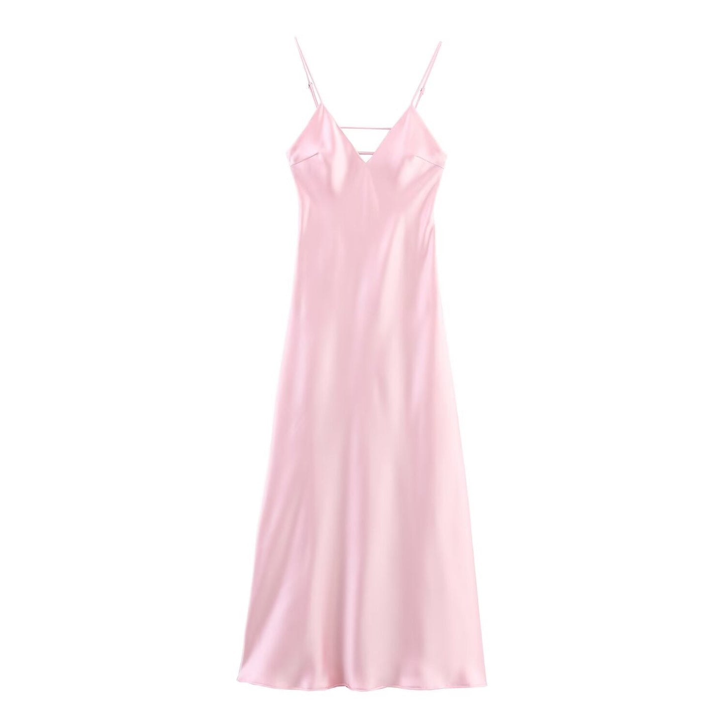 Women's summer chic Fashion multi colored satin texture suspender MIDI dress