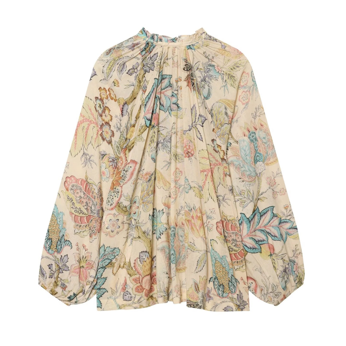 Women's cotton blend printed lace up top