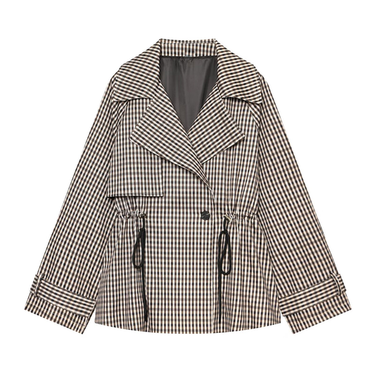 Women's with drawstring plaid windbreaker Coat