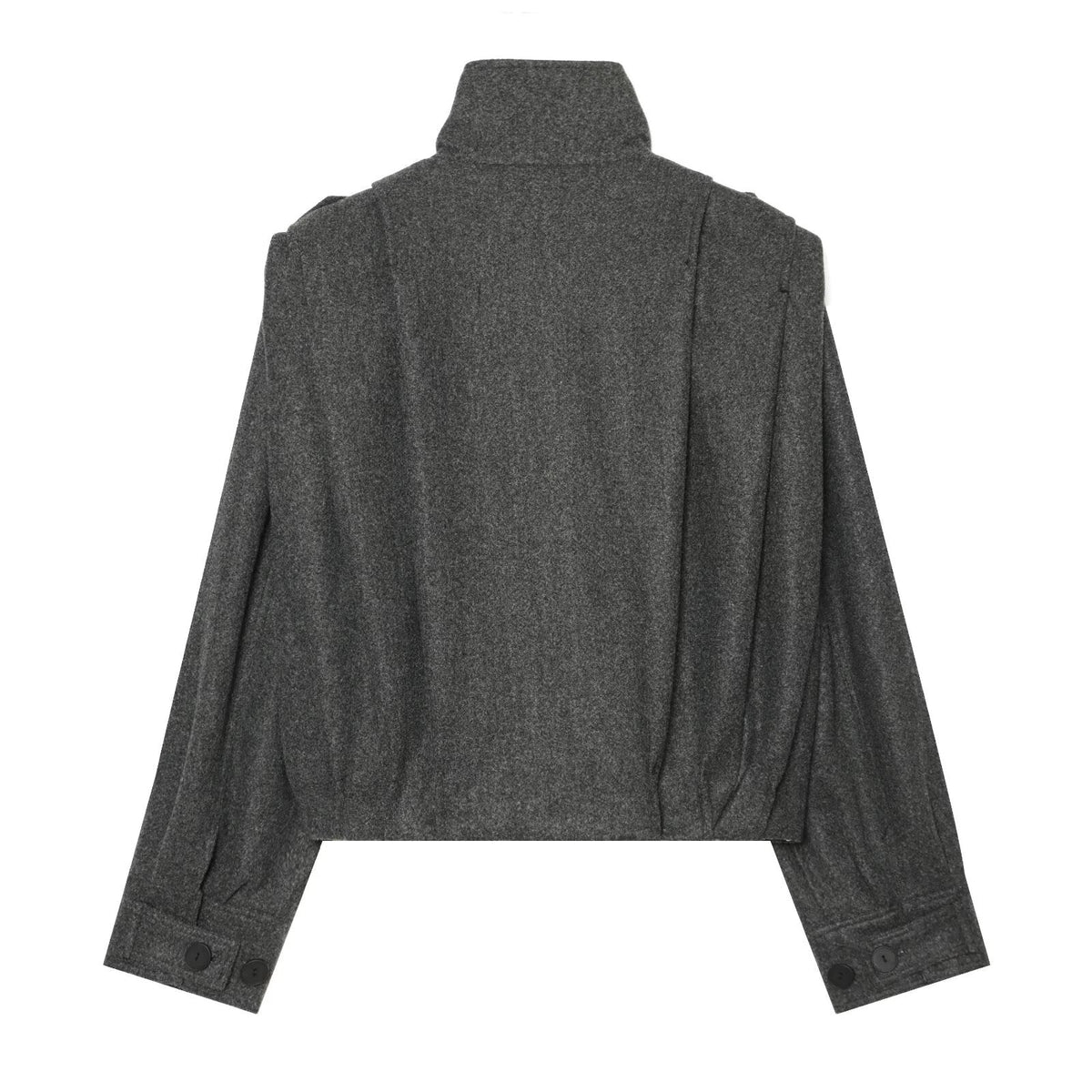 Women's pleated design standing collar woolen coat