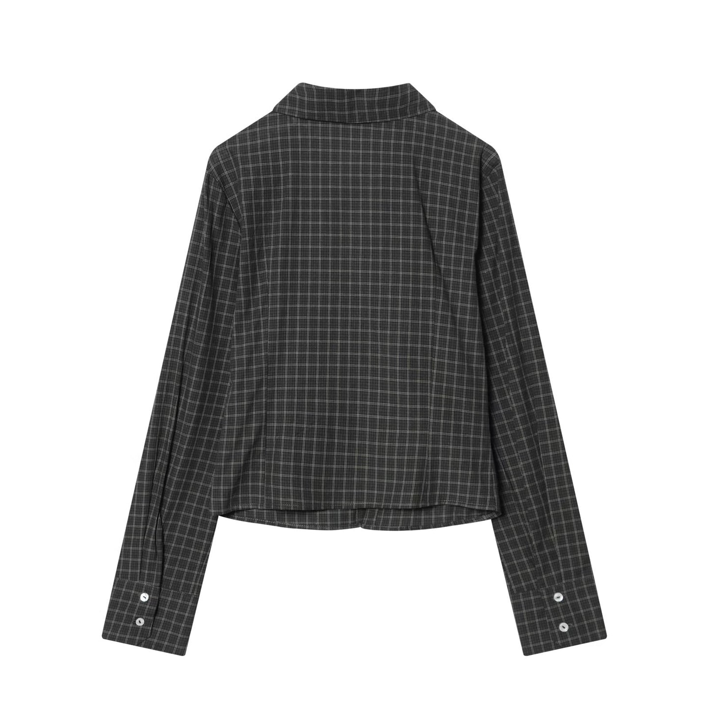 Women's pleated decorative slim plaid top