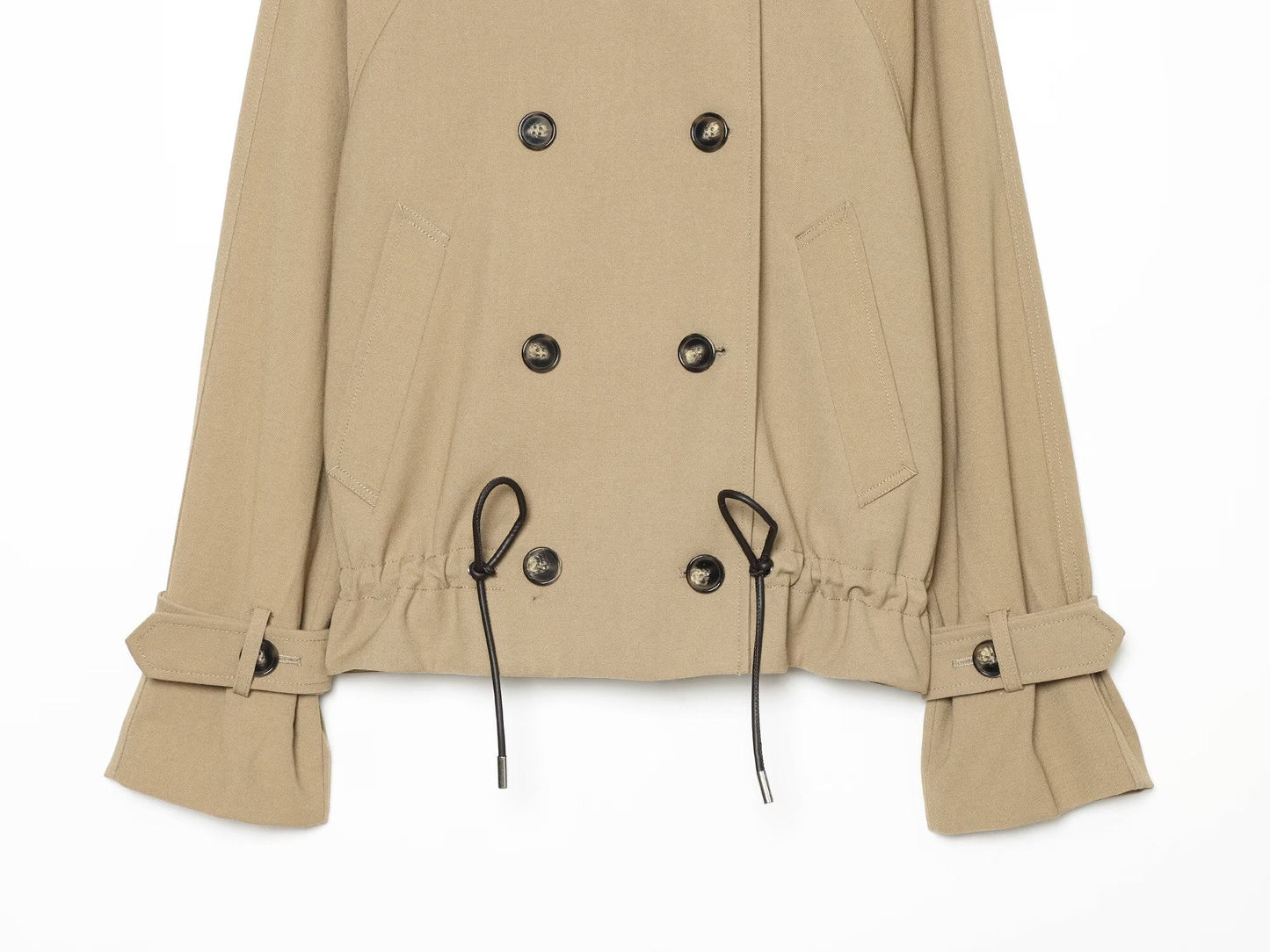 Women's with drawstring double breasted windbreaker Coat