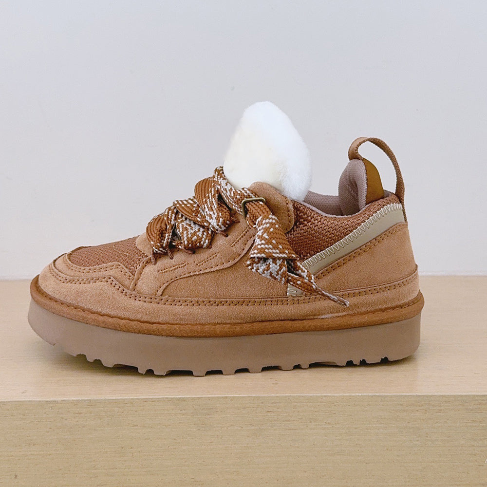 Women's new lace-up anti-slip high-top warm velvet snow shoes