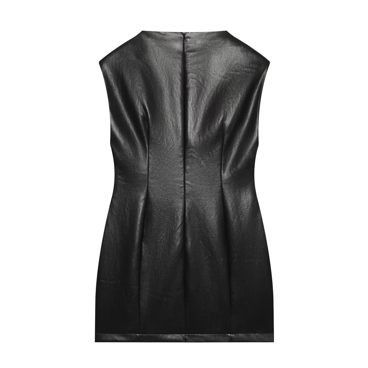 Women's with shoulder pads leather effect mini dress