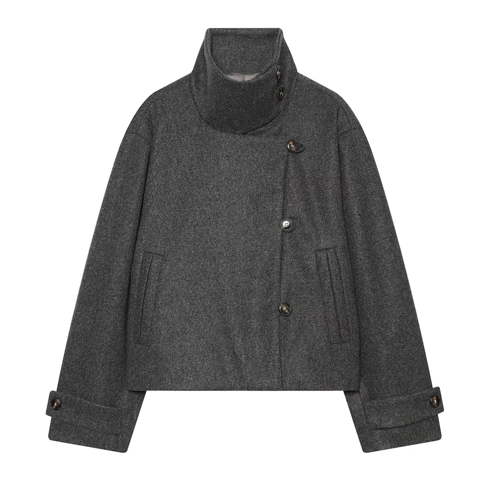 Women's warm standing collar woolen jacket Coat