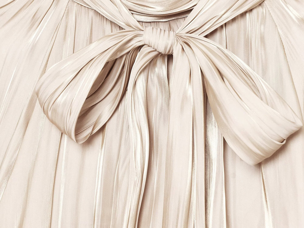 Women's bow decoration stand collar satin textured shirt