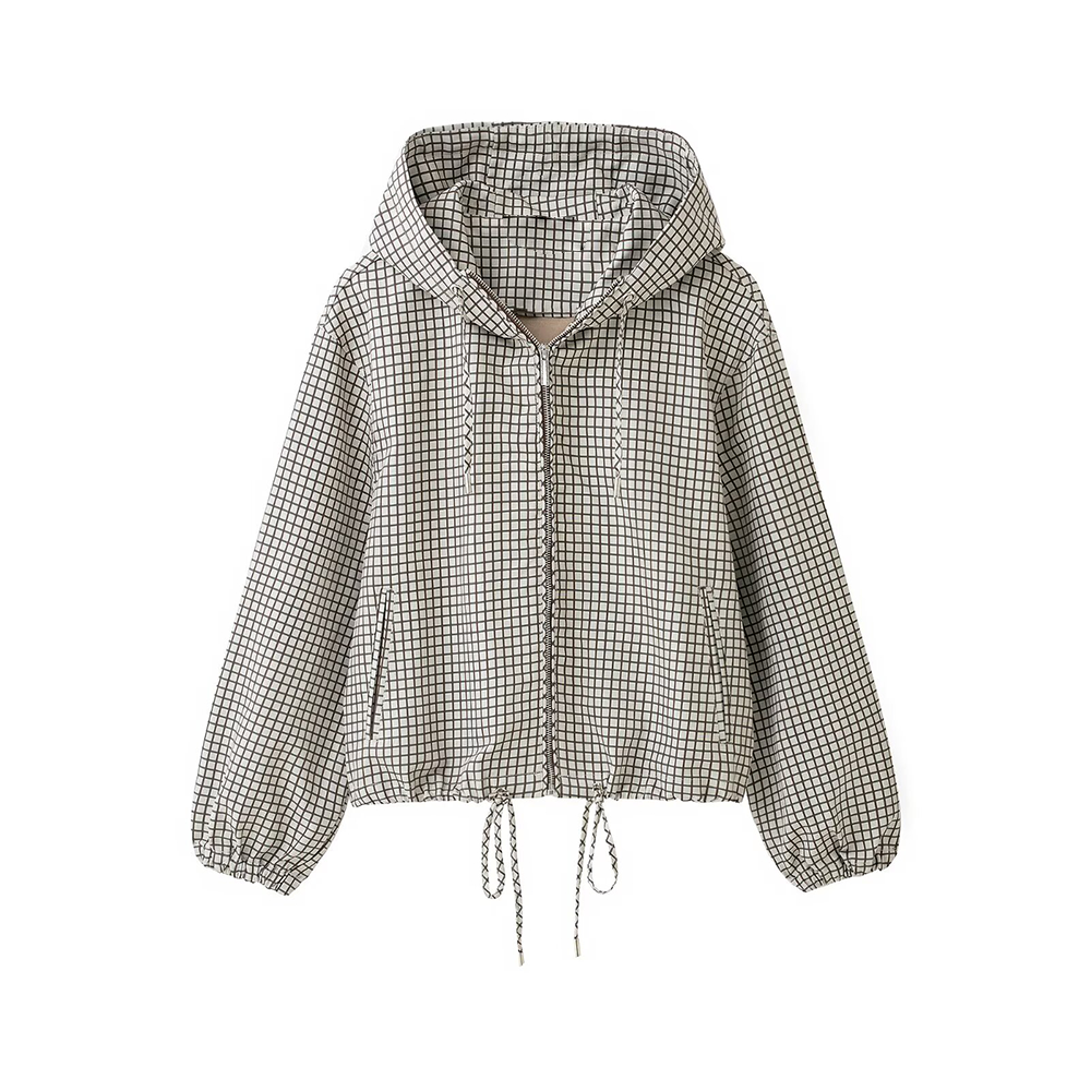 Women's casual plaid hooded jacket Coat