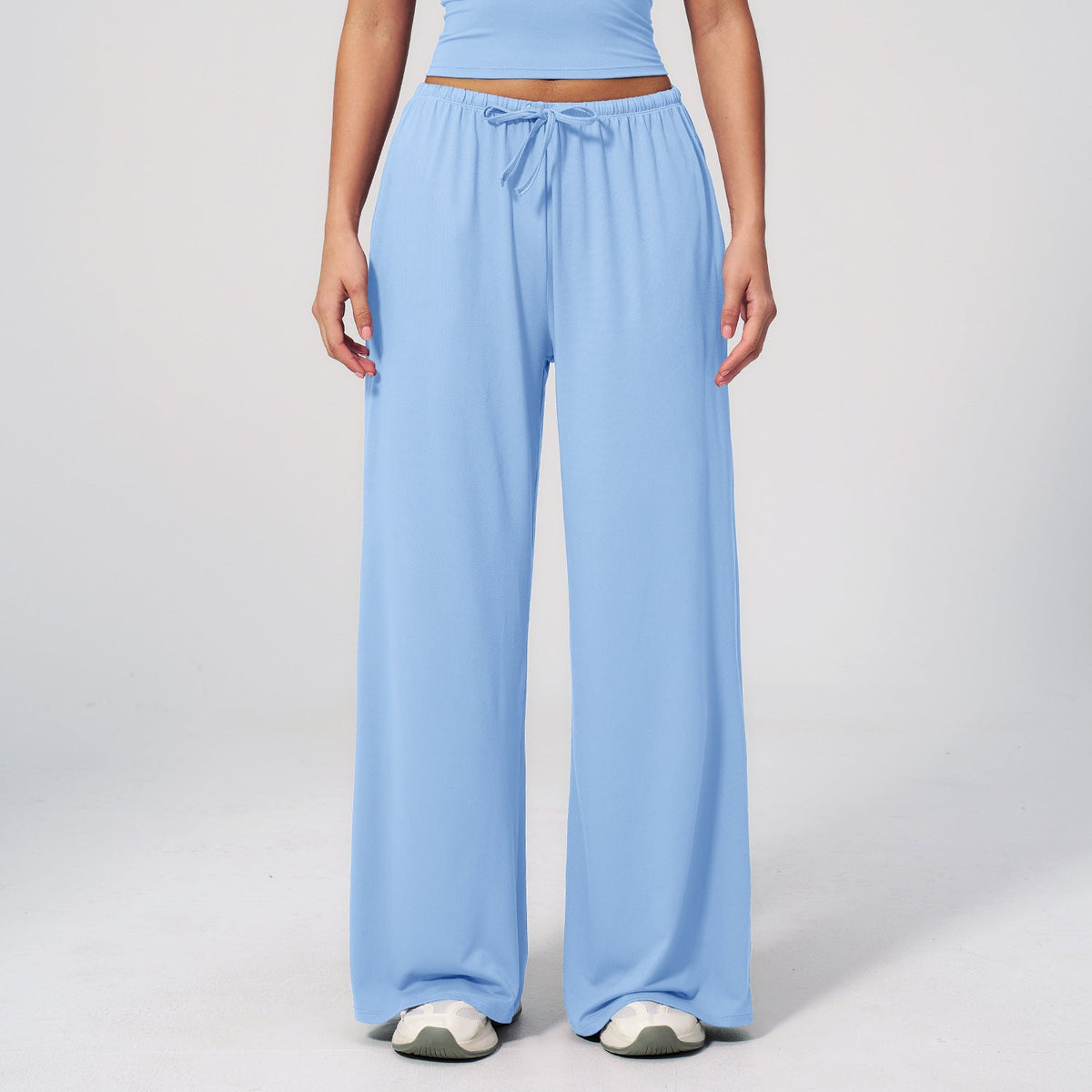 Women's new sanding drooping wide leg elastic drawstring trousers