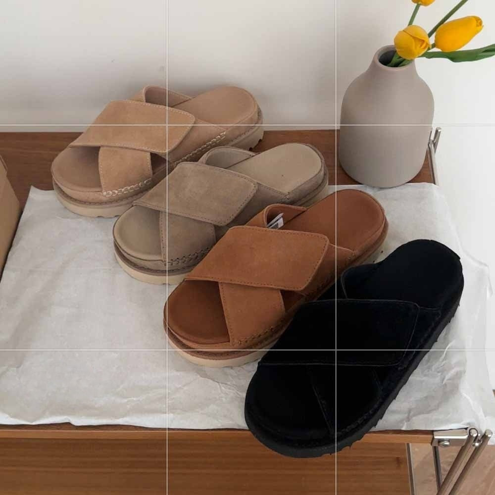 Women's New Fashion Joker Casual Hook and Loop Cross Design Platform Sandals Slippers