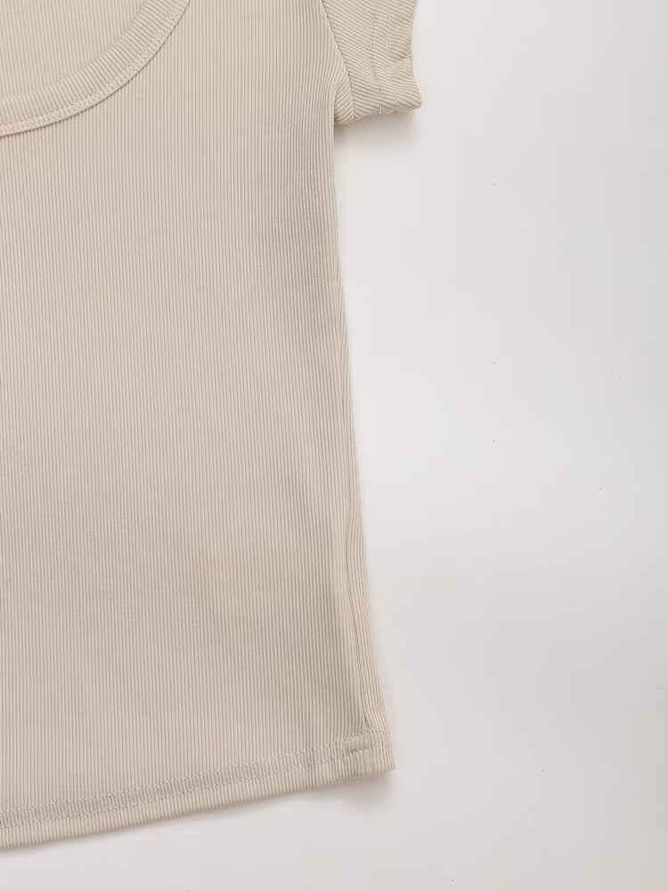 suit Women's 2 pieces slim O Neck ribbed T-shirt+Jogging pants