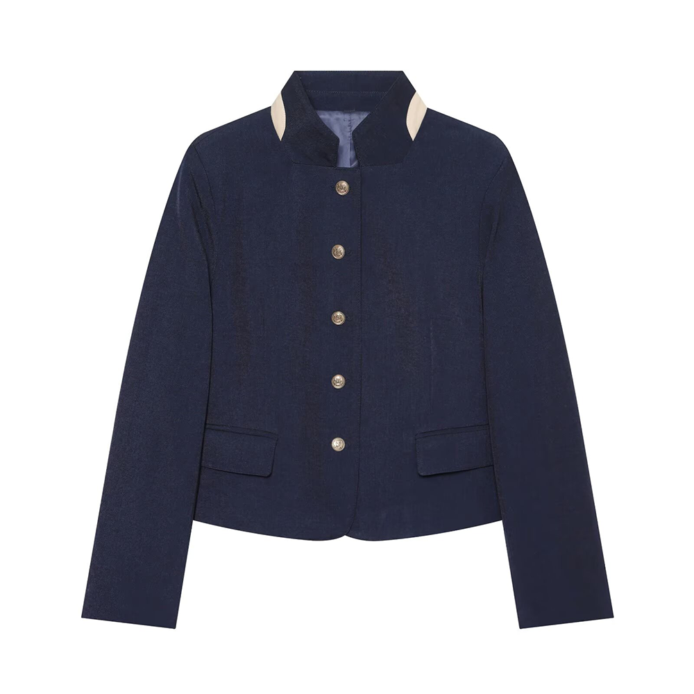 Women's contrasting collar buttoned Blazer Coat