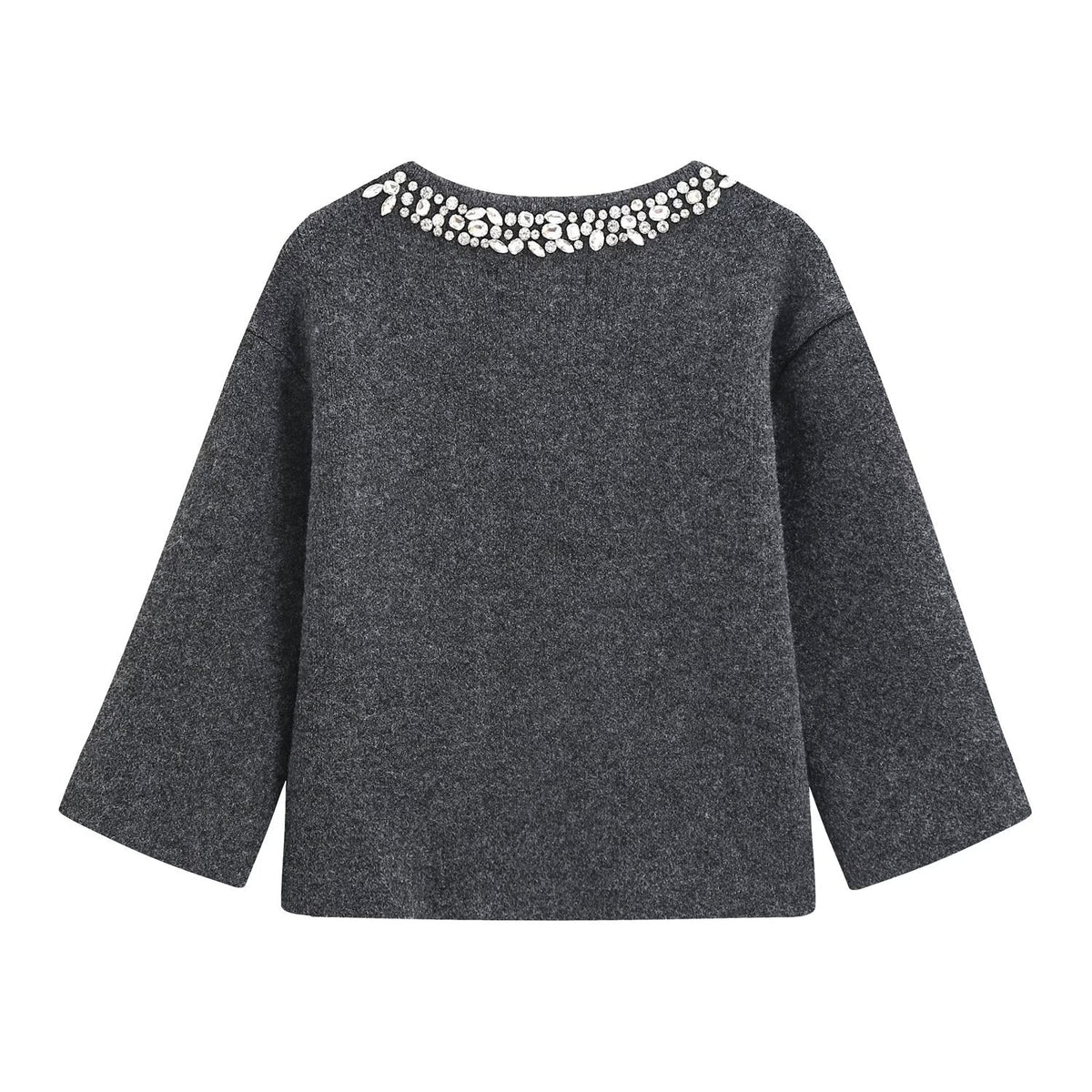 Women's bead decoration round neck knitted Coat