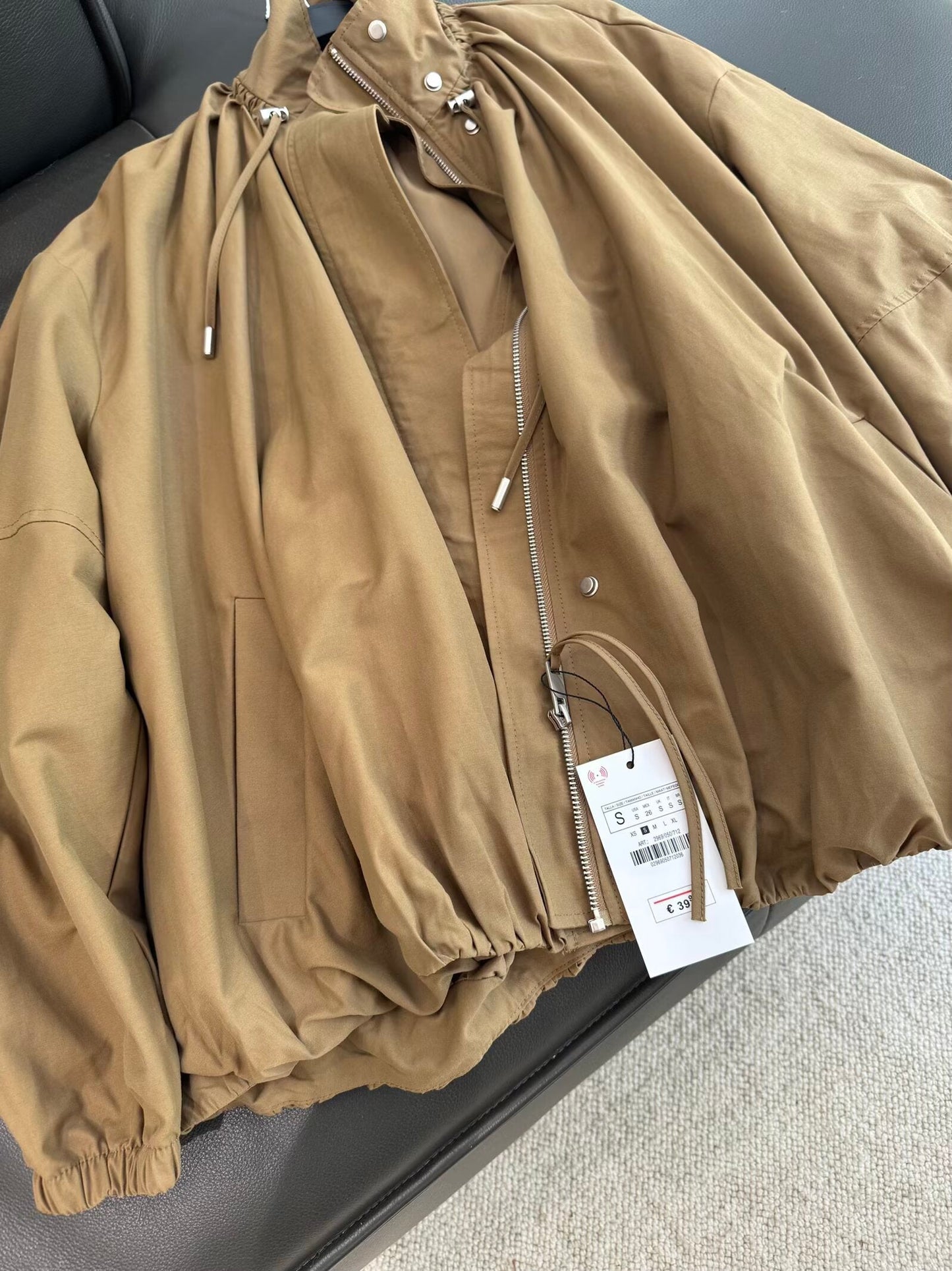 Women's new fashion loose stand collar pleated flight jacket Coat