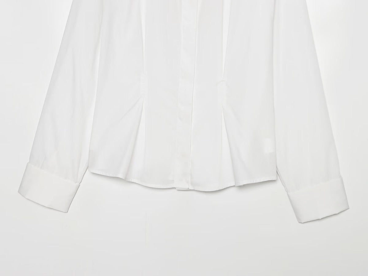 Women's pleated rolled edge sleeve lapel shirt