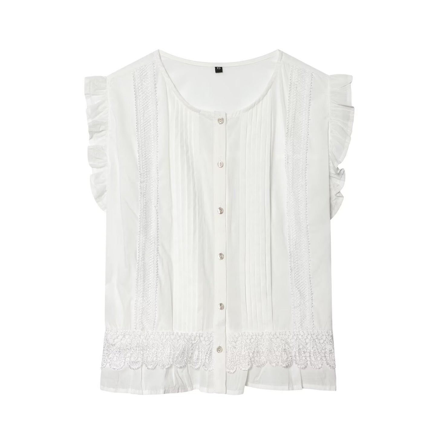 Women's vertical lace decoration sleeveless shirt