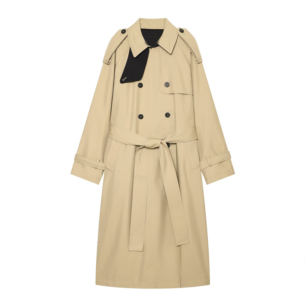 Women's loose long style double breasted windbreaker Coat