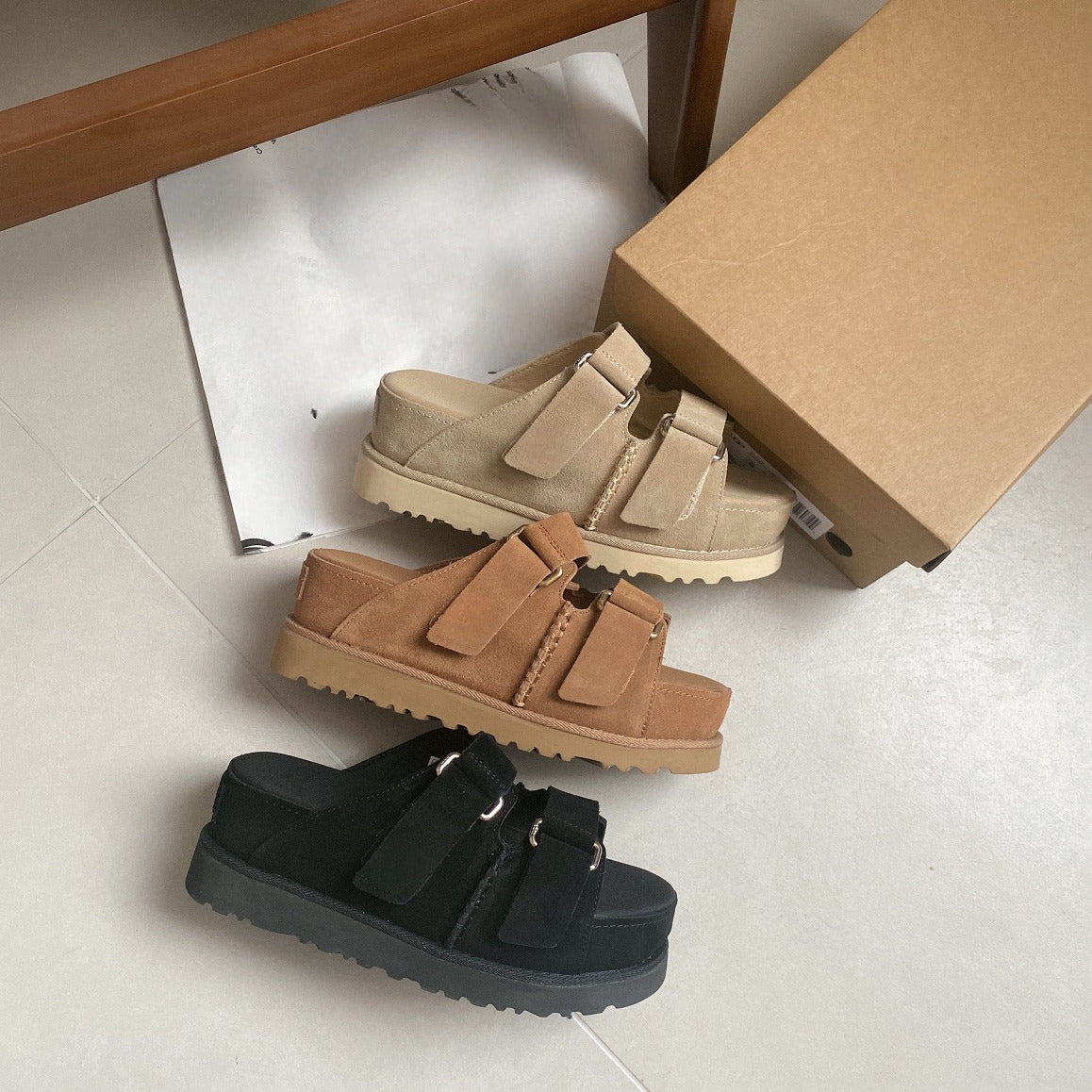 Women's New Fashion Joker Casual Hook and Loop Design Platform Sandals Slippers
