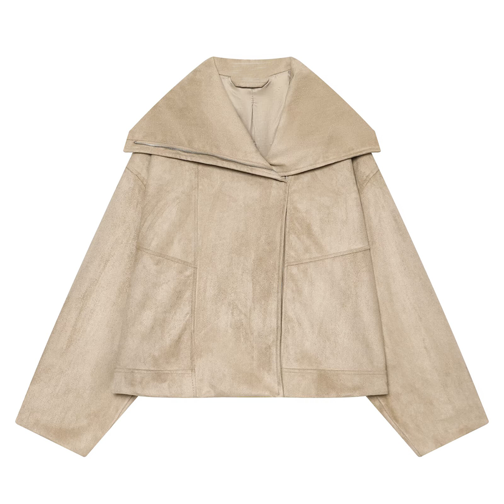 Women's suede textured large collar pilot jacket Coat