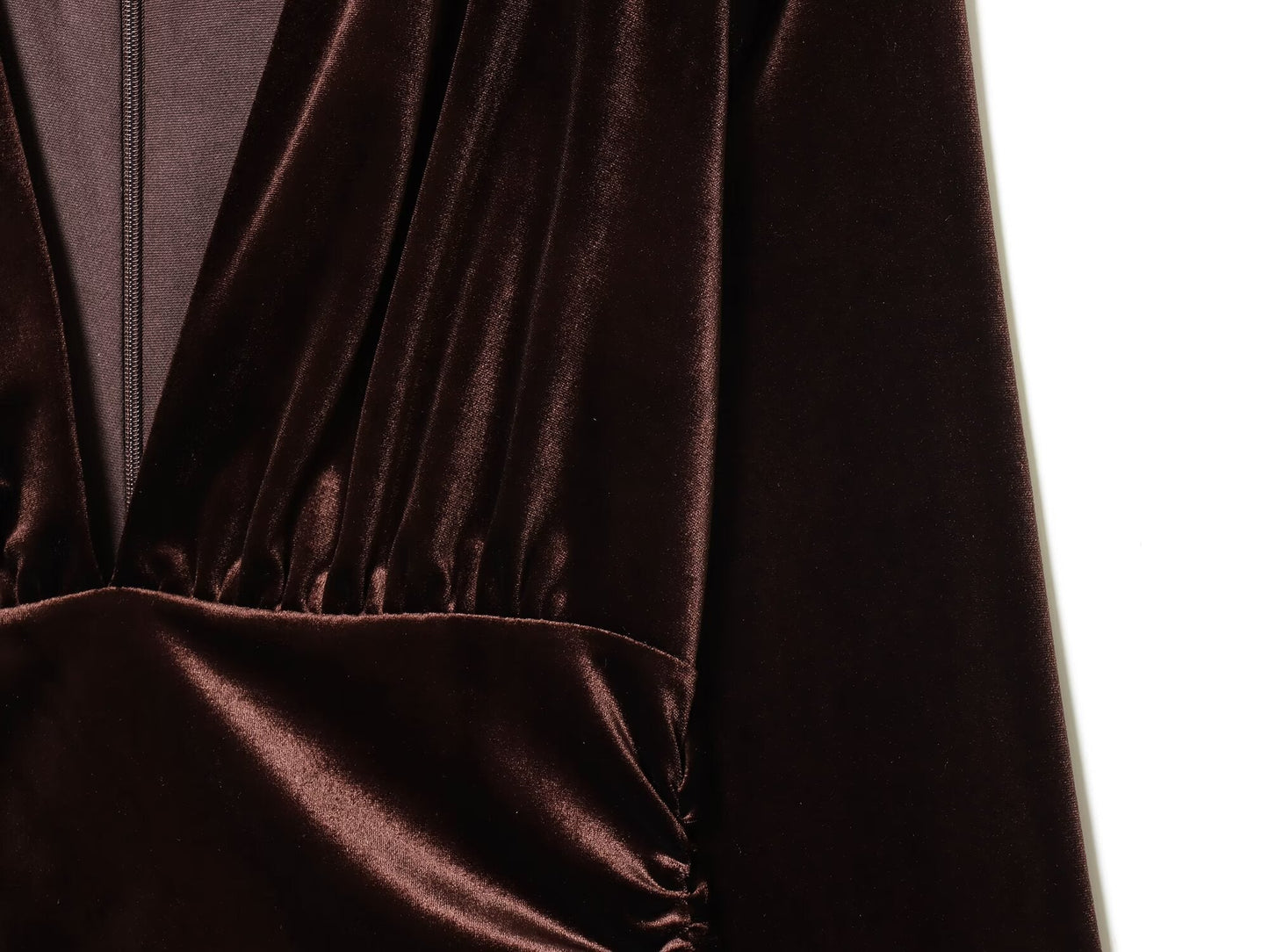 Women's slim V-neck velvet Midi dress