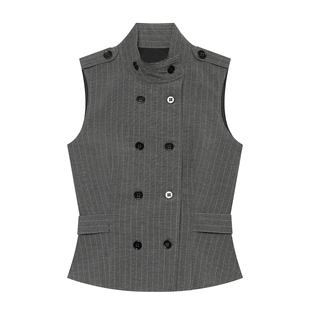 Women's casual double breasted striped top