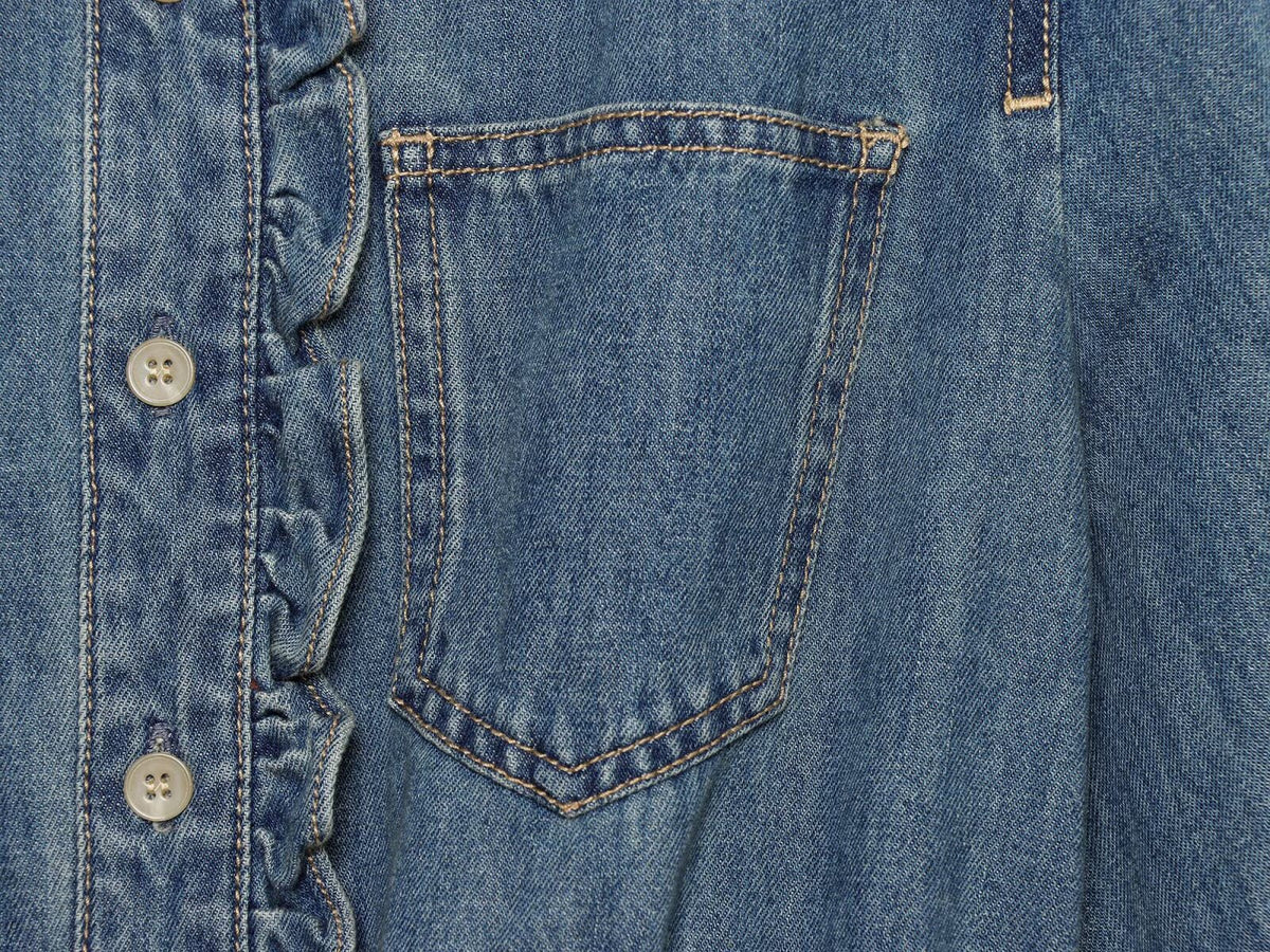 Women's ruffled waistband decorative denim shirt