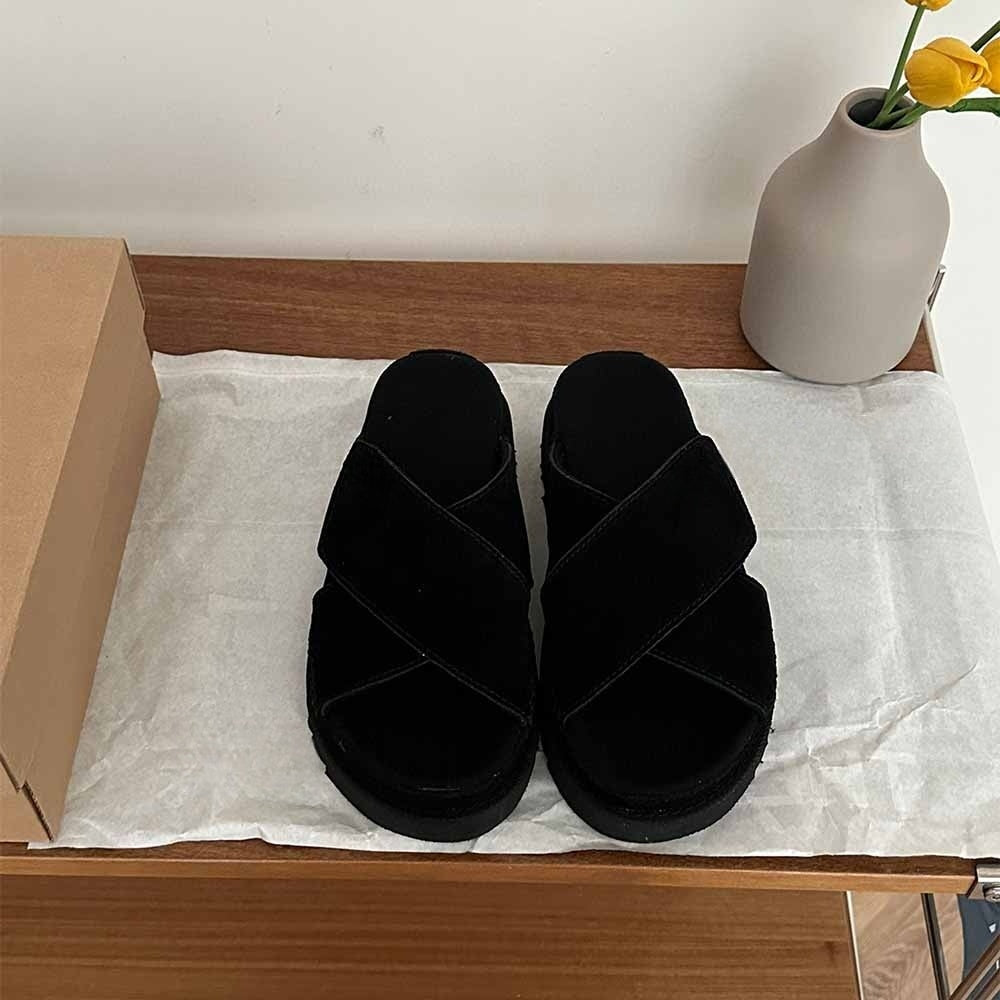 Women's New Fashion Joker Casual Hook and Loop Cross Design Platform Sandals Slippers