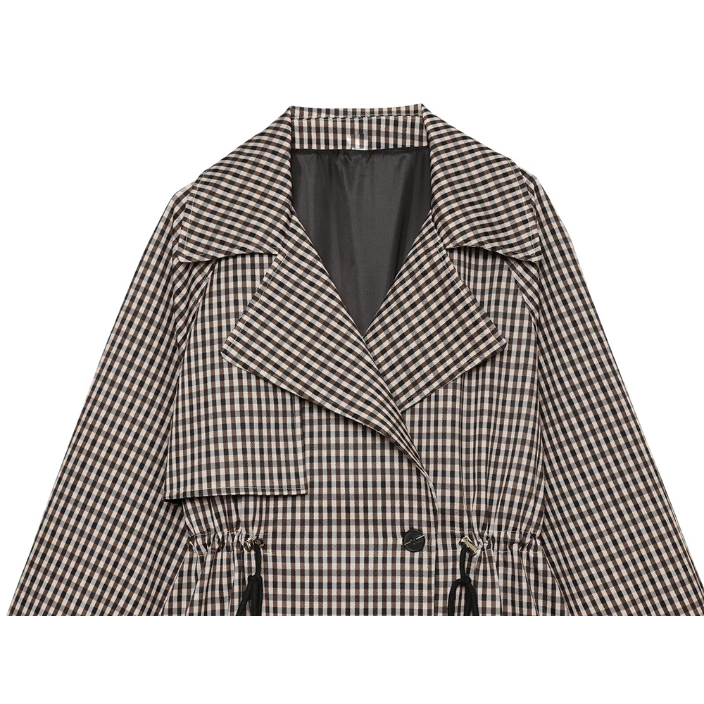 Women's with drawstring plaid windbreaker Coat