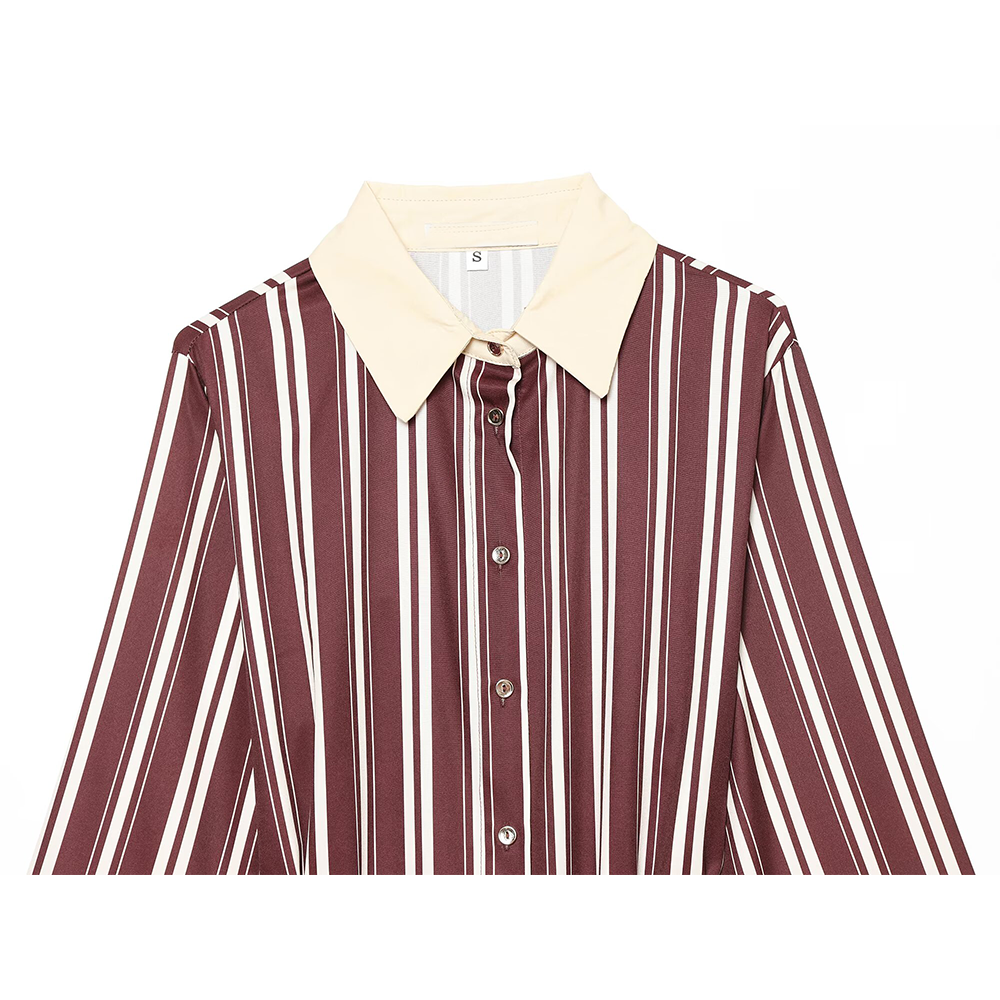 Women's with belt striped shirt style MIDI dress