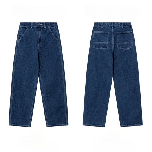 Women's new casual retro washed wide straight multi-pocket jeans