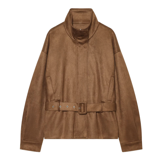 Women's with belt suede leather texture jacket Coat