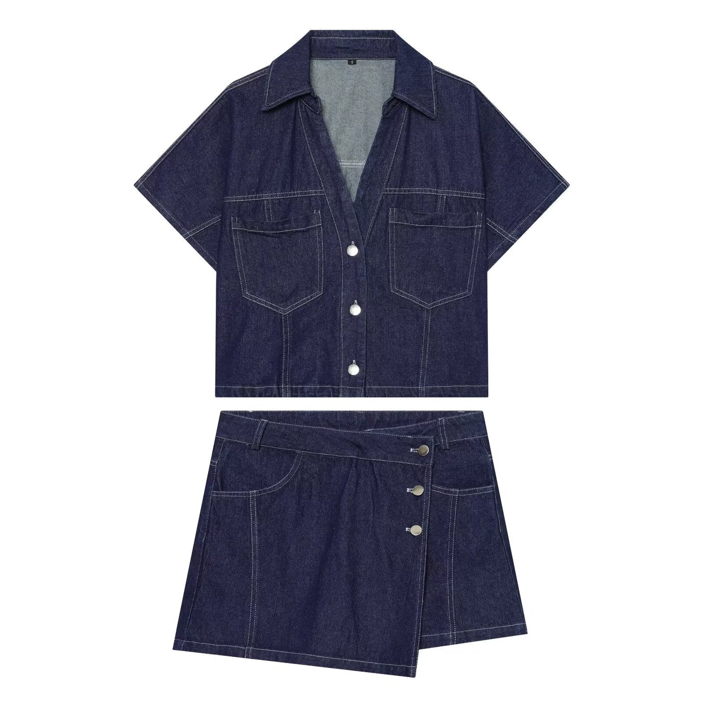 suit Women's 2 pieces casual short denim shirt+culottes