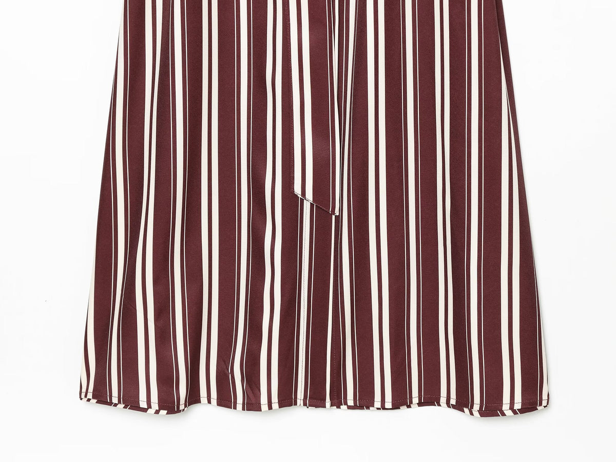 Women's with belt striped shirt style MIDI dress