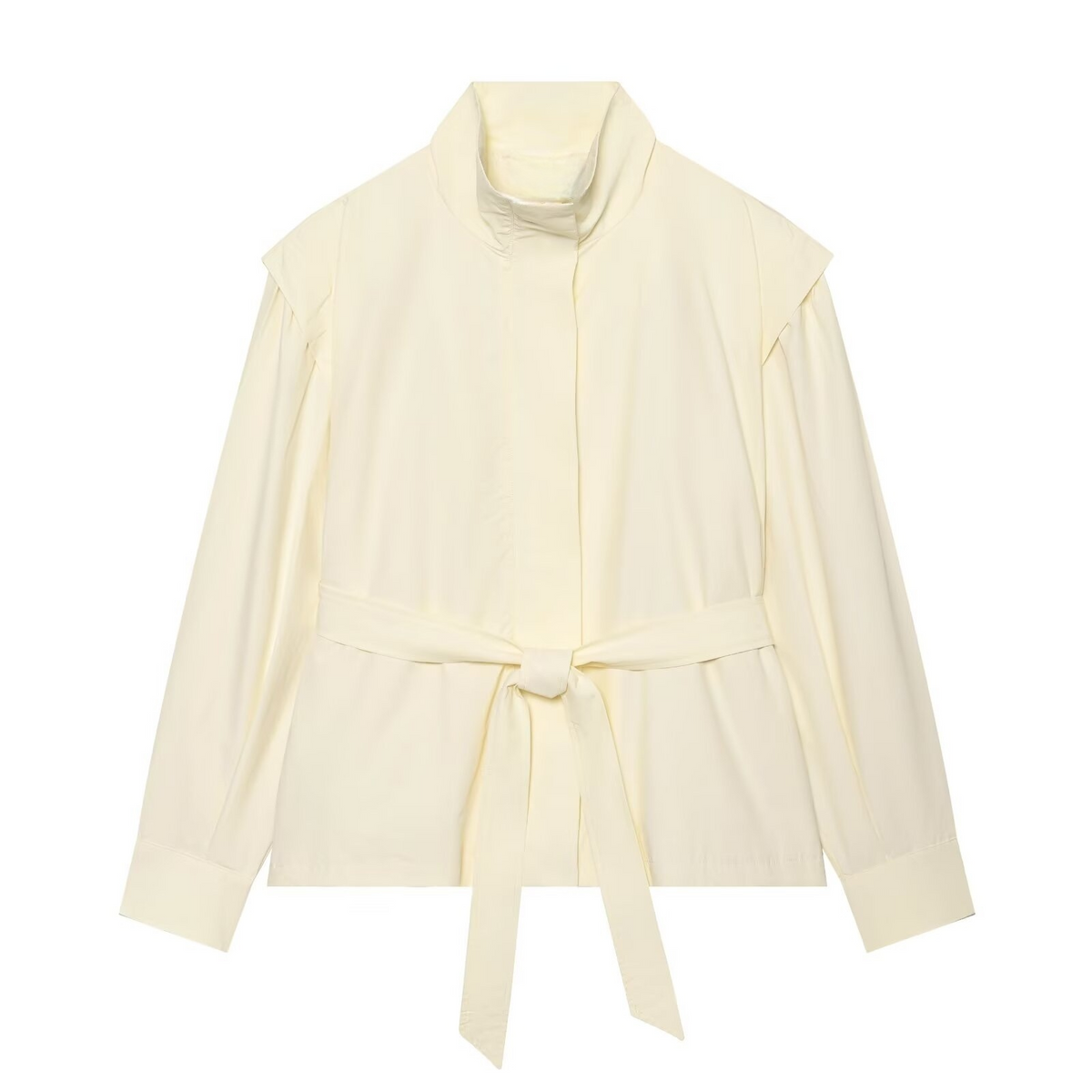 Women's new stand-up collar belt accessories zipper coat