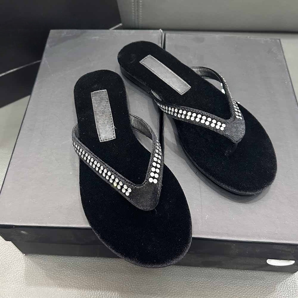 Women's New Fashion Joker Rhinestone Decorative Thin Bottom Toe Slippers