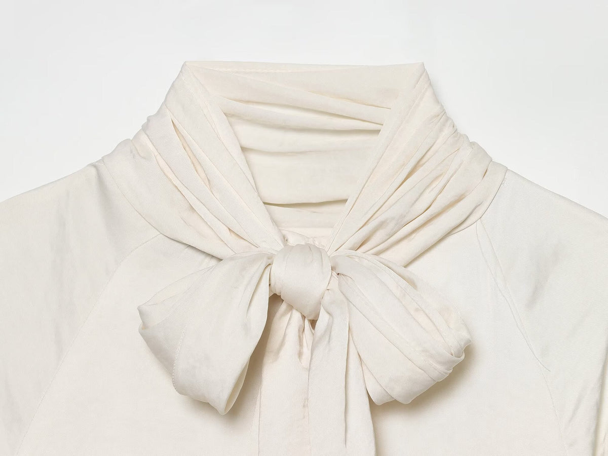 Women's bow decoration casual draped shirt