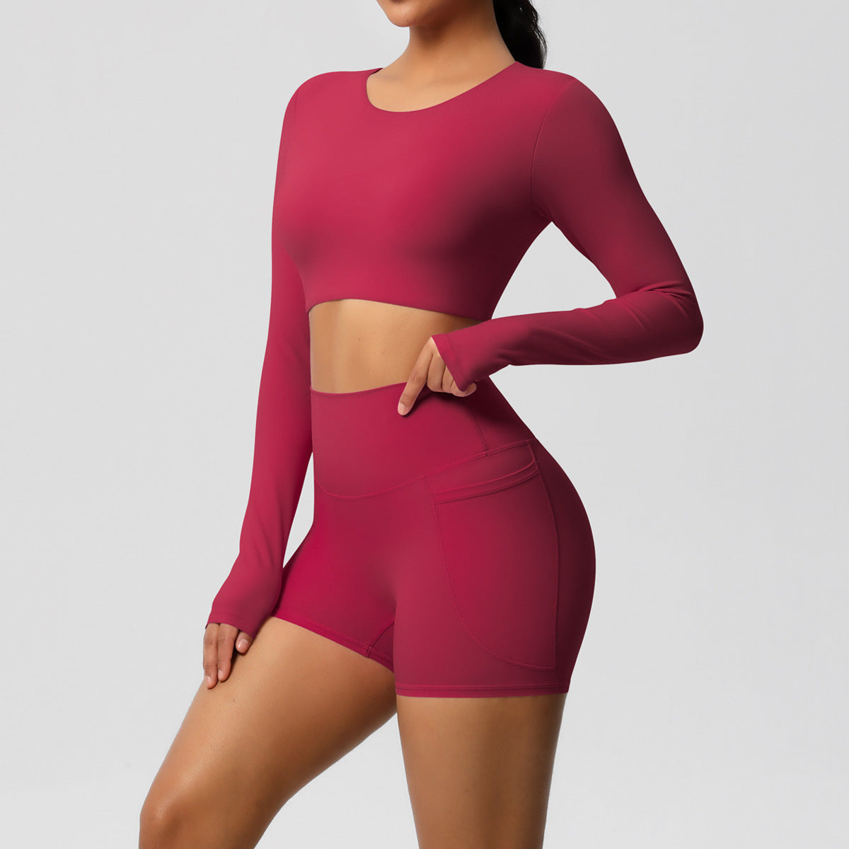 Ladies' New Solid Color Double-sided Nylon Sanding with Chest Pad Yoga Suit Sports Running Fitness Two-piece Suit