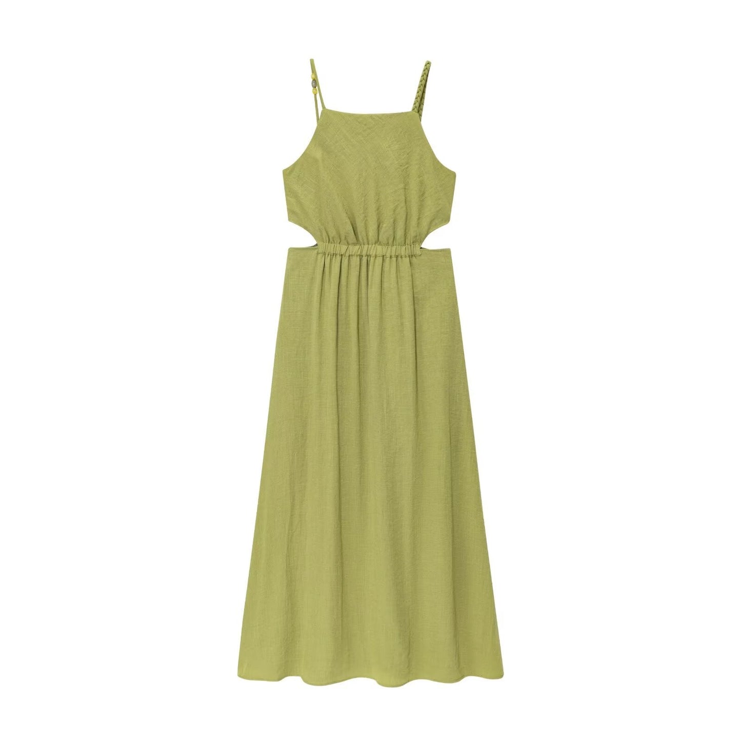 Women's chic Fashion vacation style hollow suspender MIDI dress