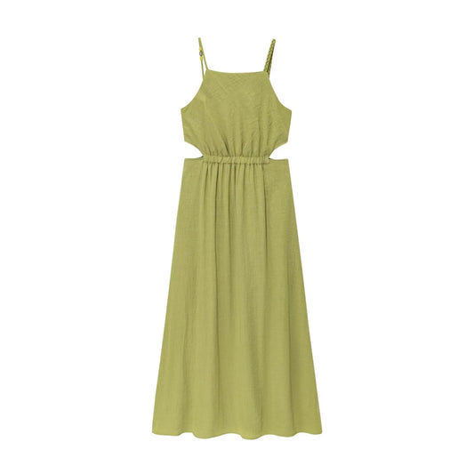 Women's chic Fashion vacation style hollow suspender MIDI dress